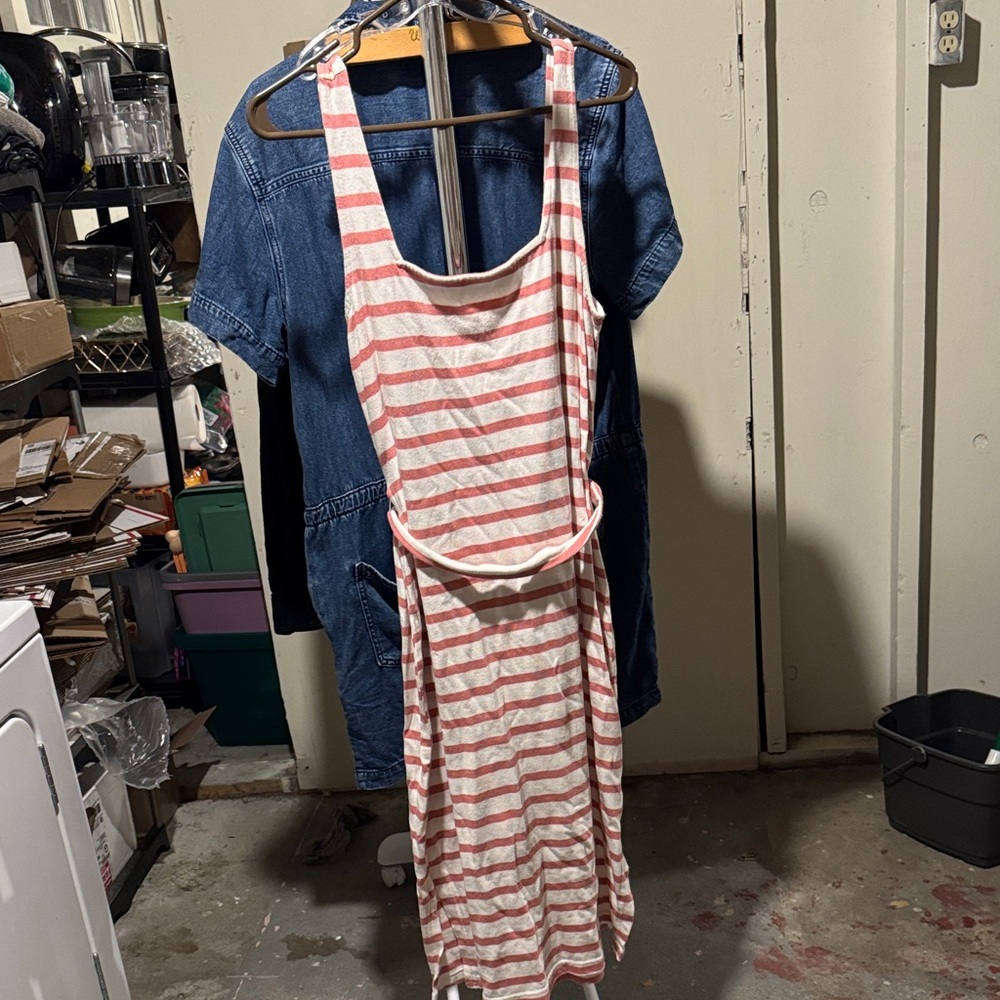 Pink and White Striped Sleeveless Dress